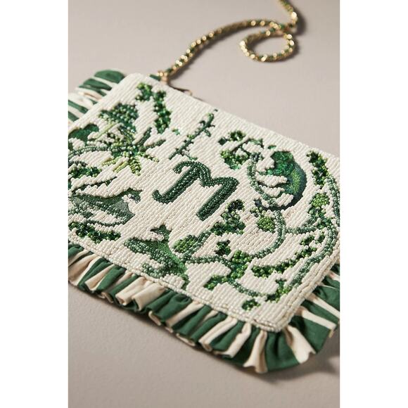 Anthropologie Beaded Monogram “M” Clutch – Green & Cream - Picture 2 of 9